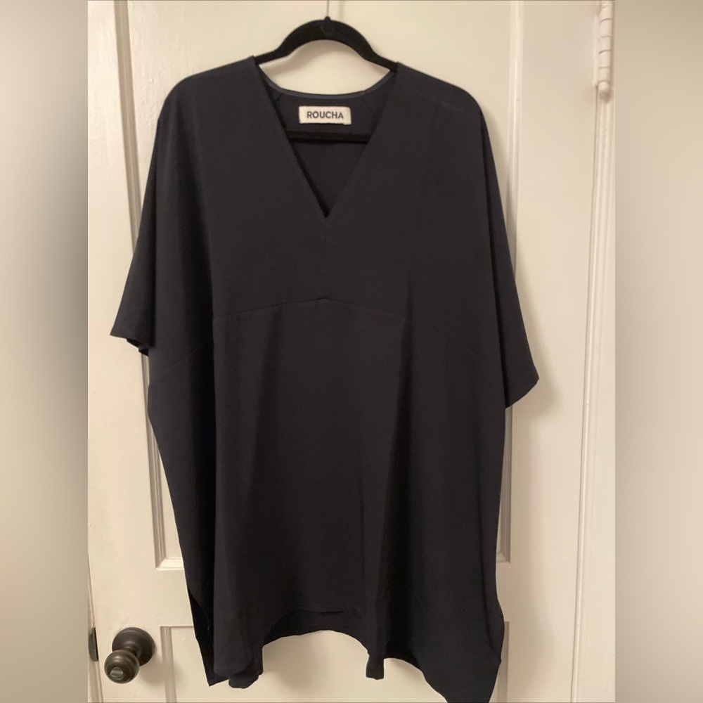 Designer NWT Roucha TORII Navy Crepe Top Tunic Blouse Shirt Sz D